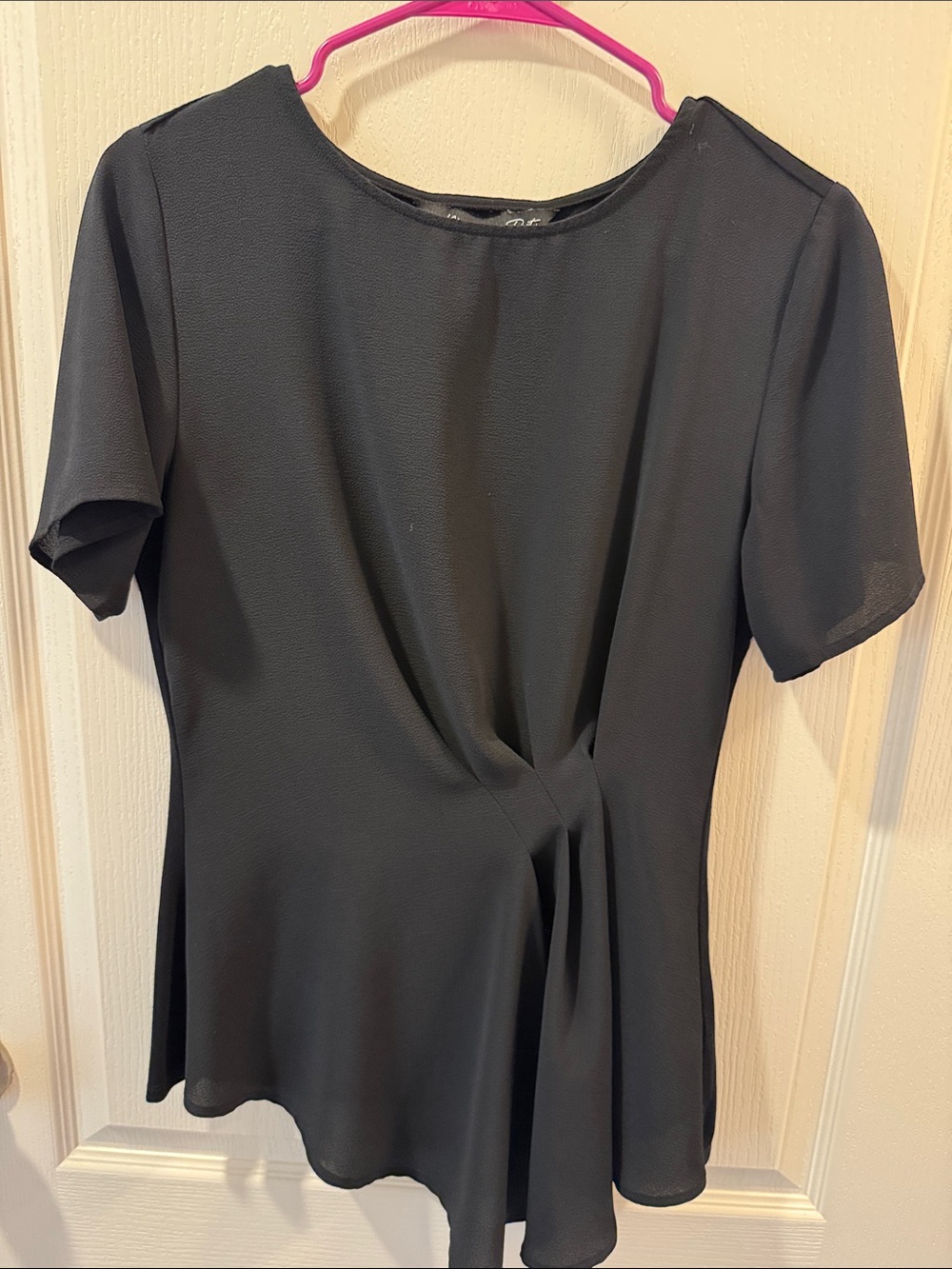 Black Short-Sleeve Twist-Detail Blouse